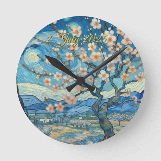 21st Birthday Almond blossom blue-cream  Round Clock (Front)