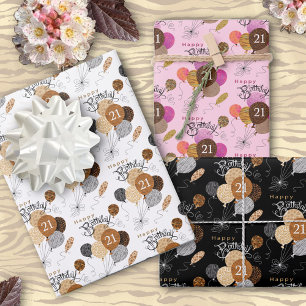 21st Birthday  Animal Print Balloons  Wrapping Paper Sheet