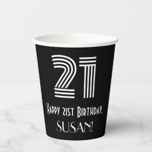 21st Birthday — Art Deco Inspired Look “21” + Name Paper Cups