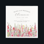 21st Birthday August Birth Flower Custom Napkin<br><div class="desc">Perfect table decor for an August birthday party. Pink gladiolus is the birth flower for that month. It forms a pretty watercolor bottom border on this floral personalised napkin. The birthday guest of honour's name, age and birthdate are placed above it using elegant calligraphy and typography. All text is editable....</div>