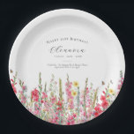 21st Birthday August Birth Flower Party Supplies Paper Plate<br><div class="desc">Perfect table decor for an August birthday party. Pink gladiolus is the birth flower for that month. It forms a pretty watercolor bottom border on this floral personalised plate. The birthday guest of honour's name, age and birthdate are placed above it using elegant calligraphy and typography. All text is editable....</div>