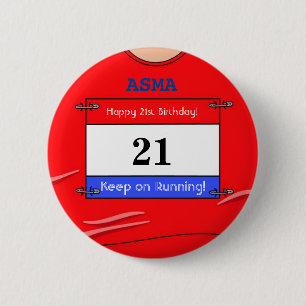 21st Birthday Badge for a Runner (Red Top)