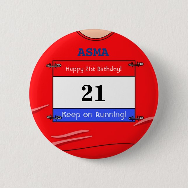 21st Birthday Badge for a Runner (Red Top) (Front)