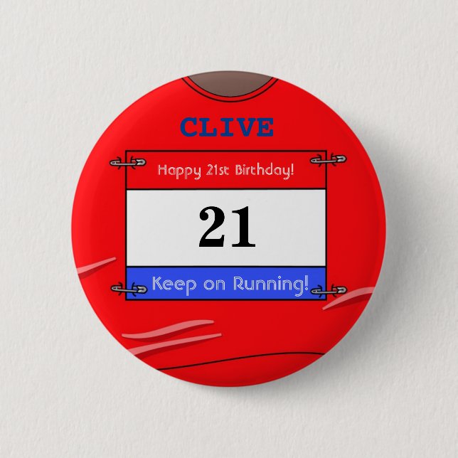 21st Birthday Badge for a Runner (Red Top) (Front)