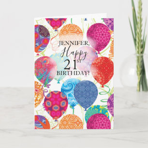 21st Birthday Balloons Pink Turquoise Card