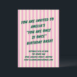 21st Birthday Bash Pink Green Retro Stripes Party Invitation<br><div class="desc">This birthday invitation features bold green lettering on soft pink and cream stripes for a playful, retro-inspired look. Designed to celebrate a 21st birthday in a fun, confident way, it’s perfect for bar parties, milestone celebrations, and lively nights out with friends. The text and event details are fully customizable to...</div>