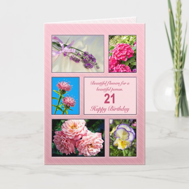 21st birthday, beautiful flowers card (Front)