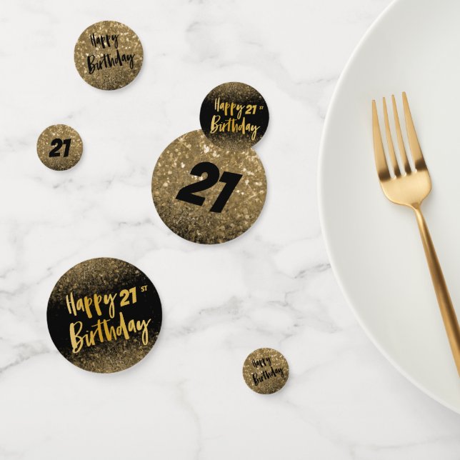 21st Birthday Black and Gold Glitter  Confetti (Group)