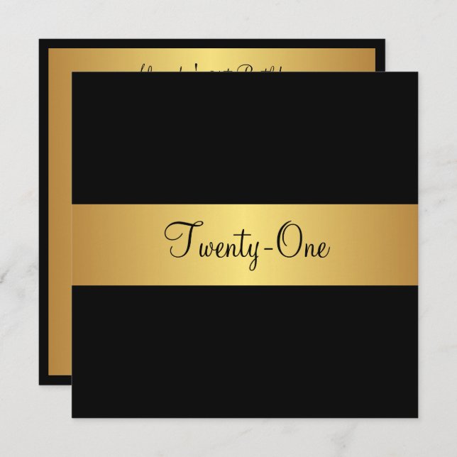 21st Birthday Black and Yellow Gold Invitation (Front/Back)