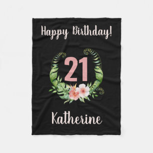 21st Birthday Black Girl Name Fleece Blanket