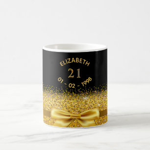 21st birthday black gold bow coffee mug
