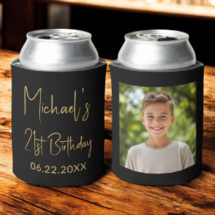 21st Birthday Black Gold Instagram Photo Can Cooler
