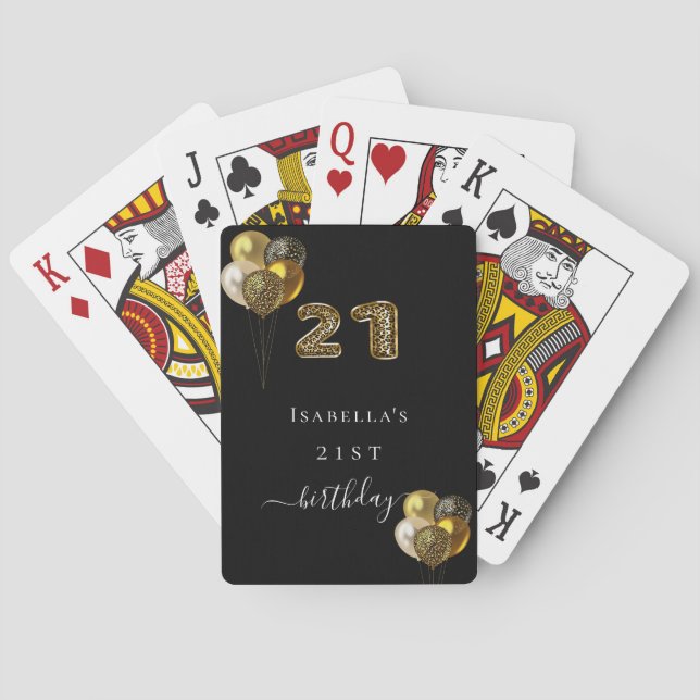21st birthday black gold leopard animal playing cards (Back)