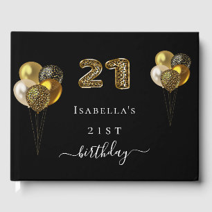 21st birthday black gold leopard print birthday guest book