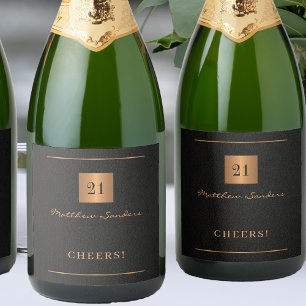 21st birthday black gold simple elegant cheers sparkling wine label