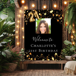21st birthday black gold stars photo welcome poster