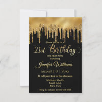 21st birthday black golden dripping glitters chic