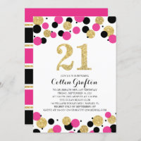 21st Birthday Black Hot Pink Gold Glitter Confetti