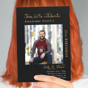 21st Birthday Black Invitation