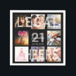 21st birthday black photo collage legal napkin<br><div class="desc">A napkin for a 21st birthday party, celebrating her life with a collage of 8 of your photos. Personalise and add a name, age 21 and a date. Date of birth or the date of the party. White and grey coloured letters. A chic black background colour. The text: Legal and...</div>