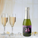 21st birthday black purple glitter glam cheers sparkling wine label<br><div class="desc">For a modern, trendy and glamourous 21st birthday party. A classic elegant black background decorated with dark purple coloured faux glitter drips, paint dripping look. With the text: Cheers. Personalise and add a name. Purple coloured text. The word Cheers is written with a modern hand lettered style script. Number 21...</div>