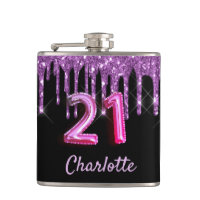 21st birthday black purple glitter monogram