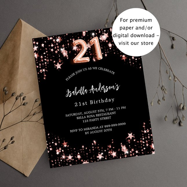 21st birthday black rose gold budget invitation flyer (Creator Uploaded)