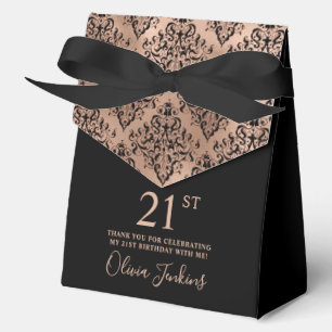 21st Birthday Black Rose Gold Damask Thank You  Favour Box