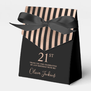 21st Birthday Black Rose Gold Striped Thank You Favour Box