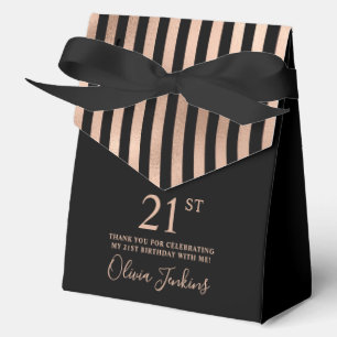 21st Birthday Black Rose Gold Striped Thank You  Favour Box
