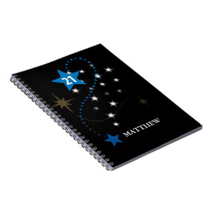 21st Birthday Blue and Black Personalised Notebook