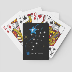 21st Birthday Blue and Black Personalised Playing Cards