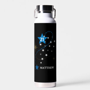 21st Birthday Blue and Black Personalised Water Bottle