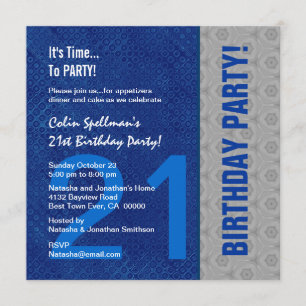 21st Birthday Blue and Silver Pattern Recycled Invitation
