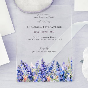 21st Birthday Blue Larkspur July Birth Flower Acrylic Invitations