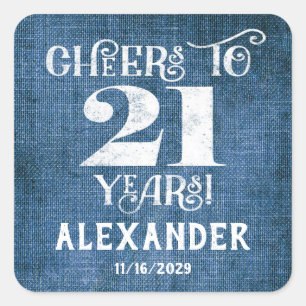 21st Birthday Blue Linen Thank You Favour Stickers
