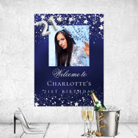 21st Birthday blue silver stars photo welcome
