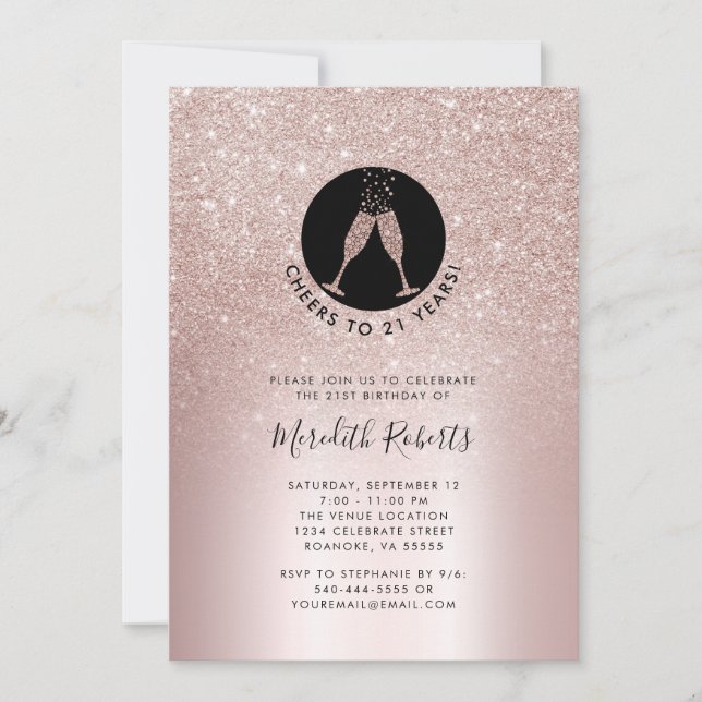 21st Birthday Blush Glitter Champagne Toast Invite (Front)