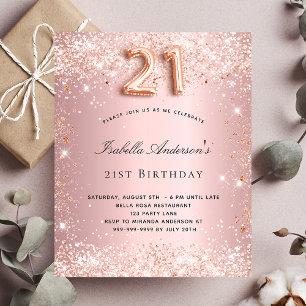 21st birthday blush pink rose budget invitation flyer
