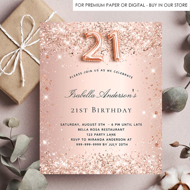 21st birthday blush pink rose gold glitter dust invitation postcard (Creator Uploaded)