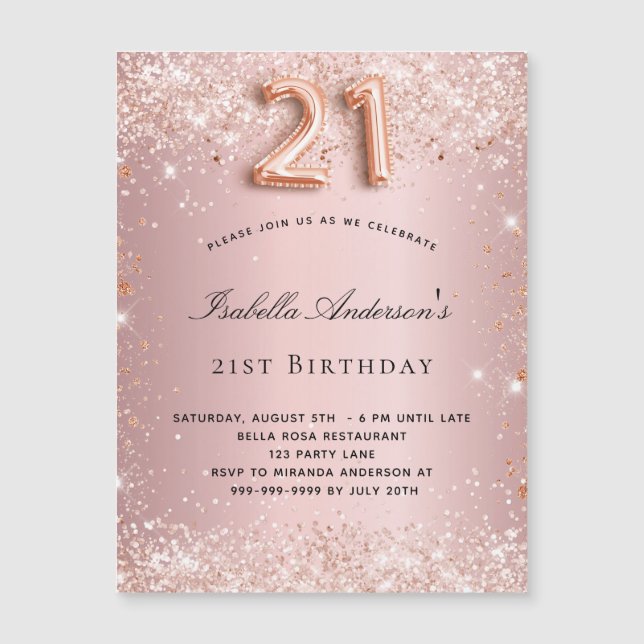 21st birthday blush pink rose magnet invitation (Front)