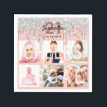 21st birthday blush pink silver glitter legal name napkin<br><div class="desc">For a glamourous 21st birthday party, celebrating her life with a collage of 6 of your photos. Personalise and add a name, age 21 and a date. Date of birth or the date of the party. Elegant and trendy blush pink background colour. Decorated with faux silver glitter drips, paint dripping...</div>