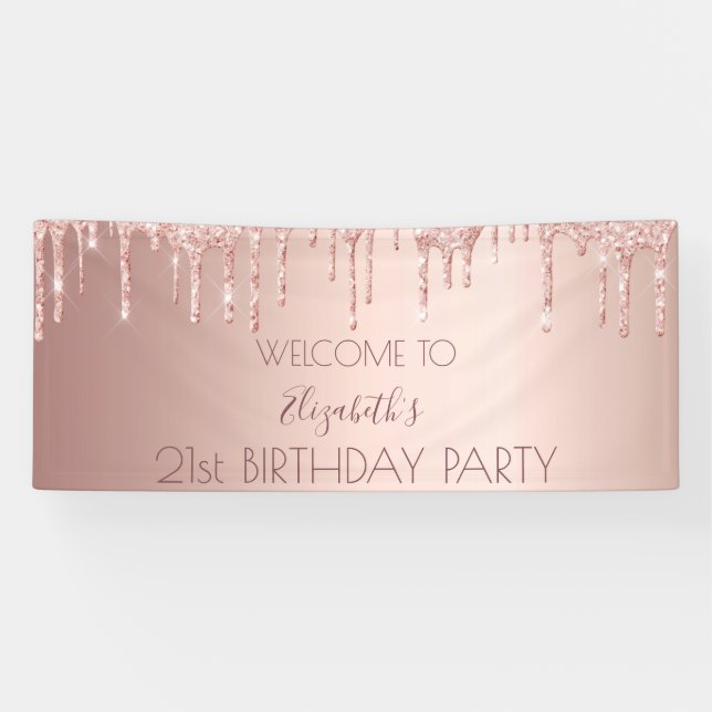 21st birthday blush rose gold glitter drip welcome banner (Horizontal)