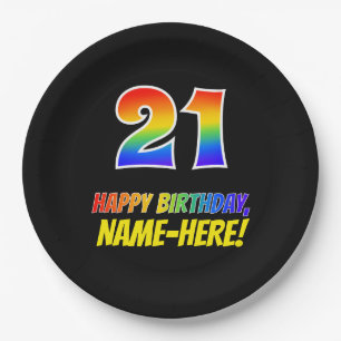 21st Birthday: Bold, Fun, Simple, Rainbow 21 Paper Plate