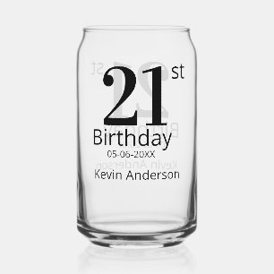 21st birthday bold letter name date simple man boy can glass