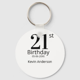 21st birthday bold letter name date simple man boy key ring