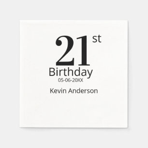 21st birthday bold letter name date simple man boy napkin