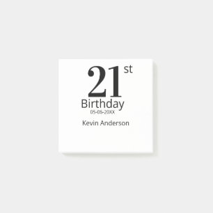 21st birthday bold letter name date simple man boy post-it notes