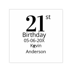 21st birthday bold letter name date simple man boy self-inking stamp