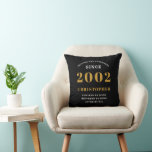 21st Birthday Born 2002 Add Name Black Gold Cushion<br><div class="desc">Personalized Birthday add your name and year throw pillow. Edit the name and year with the template provided. A wonderful custom birthday home decor cushion. More gifts and party supplies available with the "setting standards" design in the store.</div>